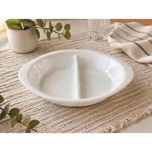 Vintage Glasbake Oval Divided Dish White Milk Glass J-2353 Made in USA